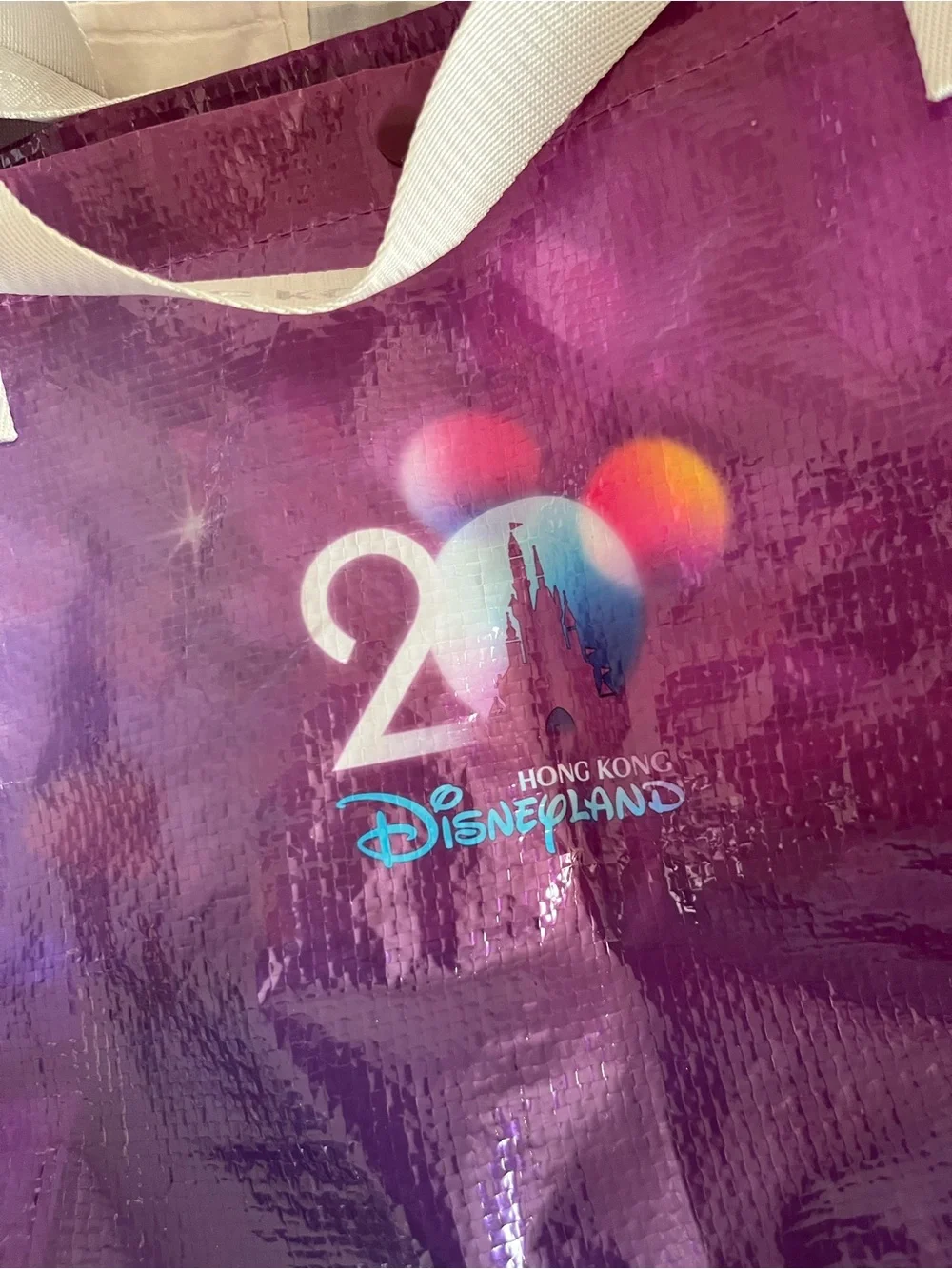 NWT Disneyland Hong Kong Character Reuseable Tote Bag, Purple, 10”x10”x7”